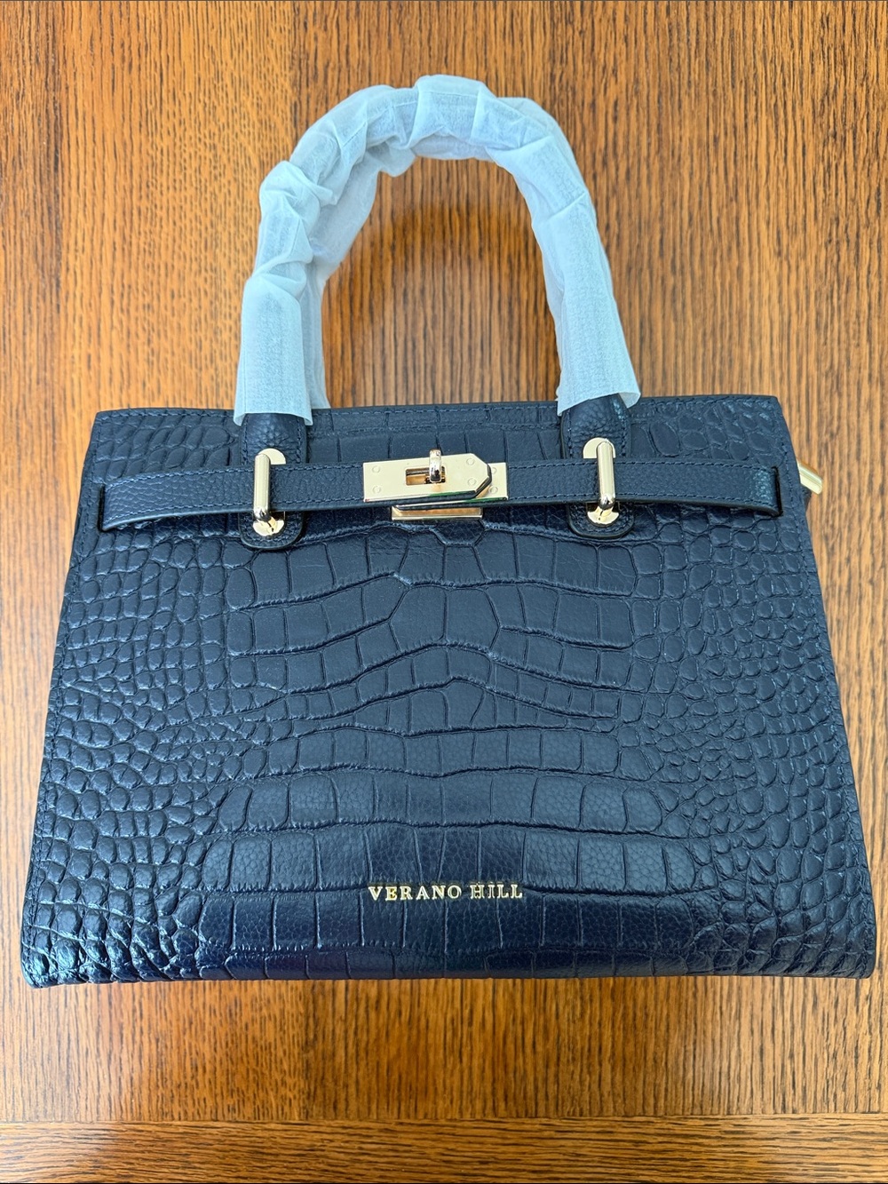 🐝 NWT 🐝 Verano Hill Navy Blue Croc-Embossed Top-Handle Tote